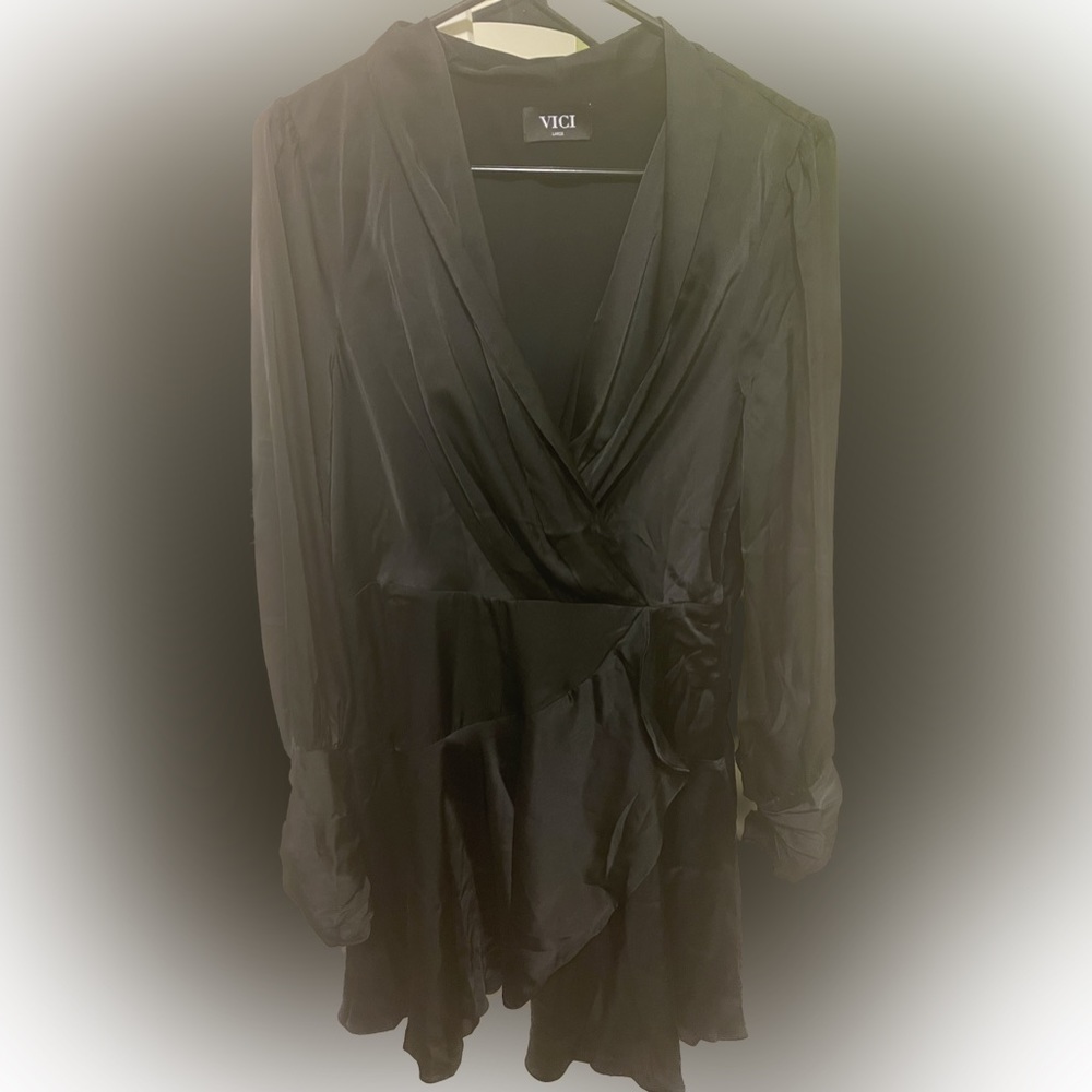 Black silky wrap dress
